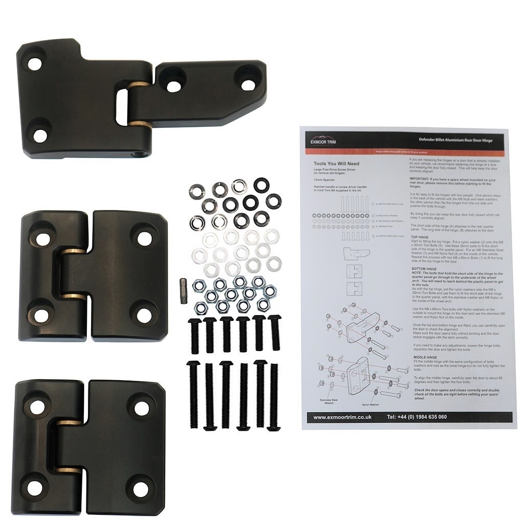 Defender Billet Aluminium Rear Full Door Hinge Set Black EXT014140 Exmoor Rimmer Bros